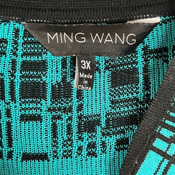 Ming Wang Cardigan Size 3X Teal Black Funky Artsy Abstract Colorful Work Office - Picture 3 of 15